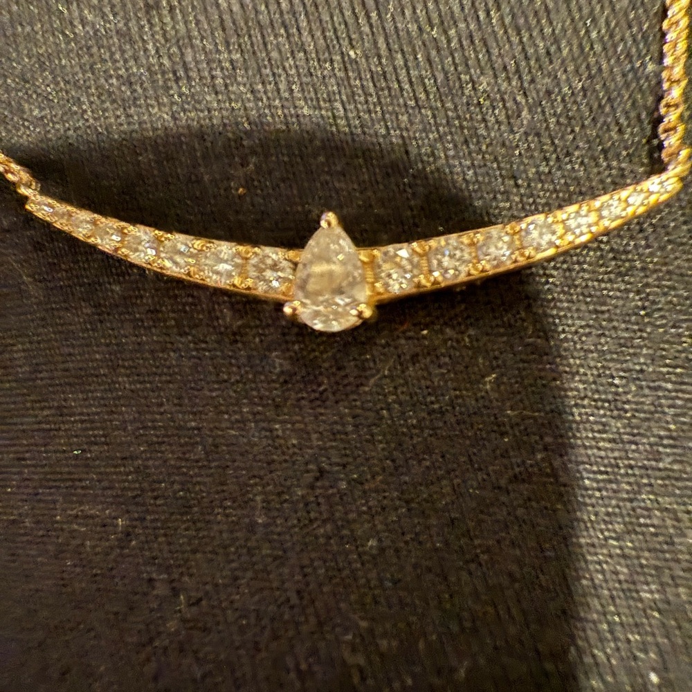 14K Gold Diamond Bar Necklace Pear Shape Center ~1.15 CTW - Picture 8 of 11